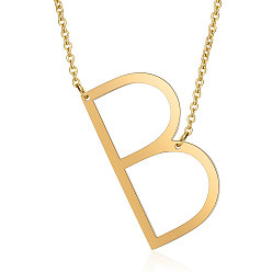 Letter B 201 Stainless Steel Initial Pendants Necklaces, with Cable Chains, Letter, Letter.B, 17.3~18.3 inch(44~46.5cm)x1.5mm, LetterB: 37.5x20x1mm