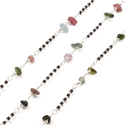 Mixed Stone Natural Mixed Gemstone Chips Beaded Chains, with Brass Findings, Unwelded, with Spool, 19x2mm, 3~8x2~3mm
