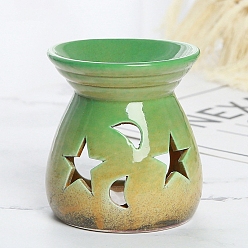 Yellow Green Ceramic Incense Holders, Home Office Teahouse Zen Buddhist Supplies, Vase with Star Moon Pattern, Yellow Green, 75x83mm