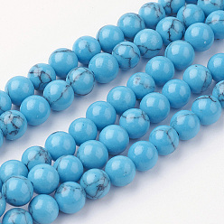 Synthetic Turquoise Synthetic Turquoise Bead Strands, Round, 6~6.5mm, Hole: 1mm, about 60pcs/strand, 14.9 inch(38cm)