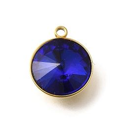 Сапфир 304 подвески из нержавеющей стали, со стразами, реальный 18 k позолоченный, ионное покрытие (ip), плоско-круглые, сапфир, 16.5x13.5x7.5 мм, отверстие : 1.6 мм