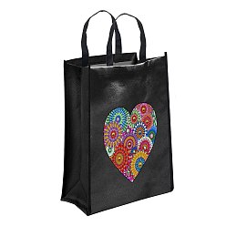 Heart DIY Diamond Painting Handbag Kits, Including Canvas Bag, Resin Rhinestones, Pen, Tray & Glue Clay, Black, Heart, 350x290mm
