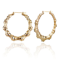 Golden 40mm Circle Style Bold Oversized Bamboo Hoop Earrings in Gold for Street Dance and Nightclub Wear