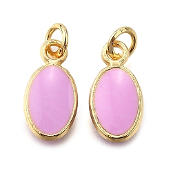 Бледно-Розовый Латунь эмаль прелести, с целью перехода в кольце, овальный шарм, стойки покрытие, без кадмия и без свинца, долговечный, золотые, розовый жемчуг, 12x6x2 мм, отверстие : 2.6 мм