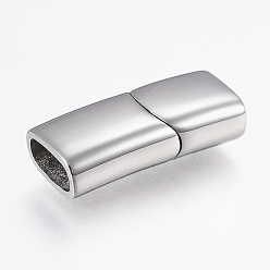 Stainless Steel Color 304 Stainless Steel Magnetic Clasps with Glue-in Ends, Rectangle, Stainless Steel Color, 23x10x6mm, Hole: 4x8mm