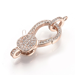 Rose Gold Brass Micro Pave Cubic Zirconia Lobster Claw Clasps, Rose Gold, 25.5x13x5.5mm, Hole: 2mm