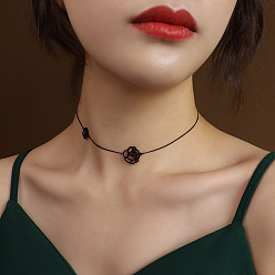 P541- Black Rose Necklace 40+5cm Stylish Black Rose Collarbone Necklace - Titanium Steel 18K Plated Chain