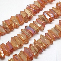 Rainbow Plated Natural Electroplated Quartz Crystal Beads Strands, Nuggets, Orange, 15~30x10~14x10~13mm, Hole: 1mm, about 35~42pcs/strand, 15.7 inch