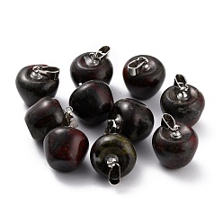 Dragon Blood Natural Dragon Blood Pendants, with Platinum Brass Loops, Apple, 14~15x14x14mm, Hole: 6x3mm