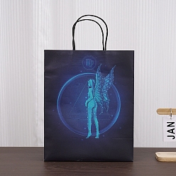 Virgo Luminous 12 Zodiac Signs Kraft Paper Bags, with Handles, Gift Bags, Black, Virgo, 11.1x6.4x14.3cm