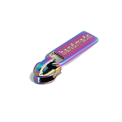 Rainbow Color Alloy Zipper Head with Rectangle with Word Handmade Charms, Zipper Pull Replacement, Zipper Sliders for Purses Luggage Bags Suitcases, Rainbow Color, 3.6x0.9cm
