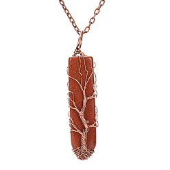 Goldstone Synthetic Goldstone Bullet Copper Wire Wrapping Pendant Necklaces, Cable Chain Necklace, 20-7/8 inch(53cm)