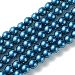 Озёрно--синий Экологичные стеклянные жемчужные бусины, жемчужные, круглые, Плут синий, 6 мм, Отверстие : 1.2~1.5 мм, около 68 шт / нитка, 16'' (40.64 см)