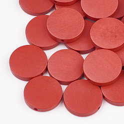 Red Natural Pear Wood Beads, Dyed, Flat Round, Red, 20x5mm, Hole: 2mm