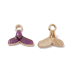 Purple Alloy Enamel Pendants, Light Gold, Fishtail Charm, Purple, 13.5x15x3mm, Hole: 2.1mm