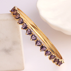 Purple zircon Fashionable Heart-shaped Zircon Copper 18K Gold Plated Bracelet for Women