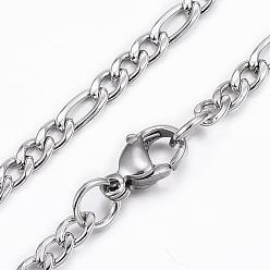 Stainless Steel Color 304 Stainless Steel Jewelry Sets, Figaro Chains Bracelets & Necklaces, with Lobster Claw Clasps, Stainless Steel Color, 21.25 inch(54cm), 7-7/8 inch(200mm)