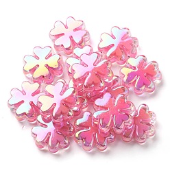 Hot Pink UV Plated Acrylic Beads, Iridescent, Bead in Bead, Clover, Hot Pink, 25x25x8mm, Hole: 3mm