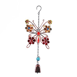 Colorful Wind Chimes, Glass & Iron Art Pendant Decorations, with Acrylic, Butterfly, Colorful, 180x90mm