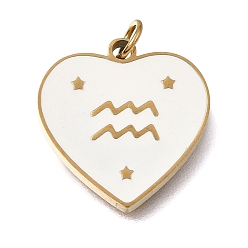 Verseau Placage sous vide pvd 304 pendentifs en acier inoxydable, avec anneaux de saut et émail, cœur, or, Verseau, 15x15x1.5mm, Trou: 2.8mm