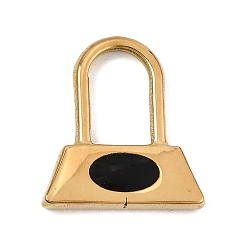Black 303 Stainless Steel Enamel Pendants, Bag Charms, Ion Plating(IP), Golden, Black, 20x18x3.5mm, Hole: 11x7mm