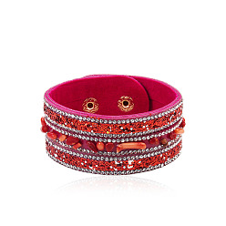red Colorful Crystal Stone Bracelet - European and American Irregular Jewelry, Gemstone Leather Bracelet, Couple