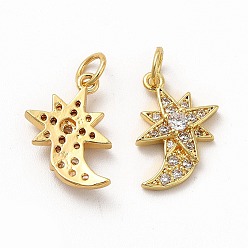 Real 18K Gold Plated Rack Plating Brass Micro Pave Cubic Zirconia Star Pendants, Meteor Charm, with Jump Ring, Real 18K Gold Plated, 15.5x13x3mm, Hole: 3.6mm