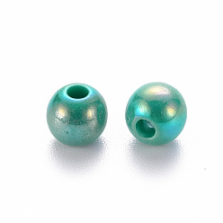 Aigue-Marine Moyen Perles acryliques opaques, de couleur plaquée ab , ronde, aigue-marine moyenne, 6x5mm, Trou: 1.8mm, environ4400 pcs / 500 g