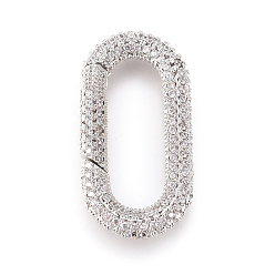 Platinum Brass Spring Gate Rings, with Cubic Zirconia, Oval, Clear, Platinum, 31.5x16x4mm, Inner Diameter: 23.5x8mm