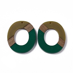 Dark Green Opaque Resin & Walnut Wood Pendants, Donut Charms, Dark Green, 38x32.5x3.5mm, Hole: 2mm