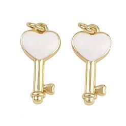 Белый Латунь эмаль подвески, ключ в форме сердца, реальный 18 k позолоченный, стойки покрытие, долговечный, без кадмия и без свинца, с целью перехода в кольце, белые, 17x8.5x2 мм, отверстие : 2 мм
