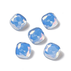 Air Blue Opal Light AB Style Eletroplate K9 Glass Rhinestone Cabochons, Pointed Back & Back Plated, Faceted, Square, Air Blue Opal, 8x8x4mm