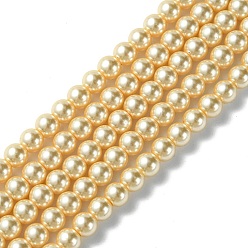 Jaune Brins de perles rondes en verre teinté écologique, Grade a, cordon en coton fileté, jaune, 6mm, Trou: 0.7~1.1mm, Environ 72 pcs/chapelet, 15 pouce