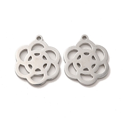 Stainless Steel Color 304 Stainless Steel Pendants, Hollow Flower Charms, Stainless Steel Color, 18x15x1.4mm, Hole: 1.4mm