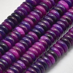 Purple Natural White Jade Heishi Beads Strands, Disc/Flat Round, Dyed, Purple, 8x2.5mm, Hole: 1mm, about 130pcs/strand, 15.35 inch
