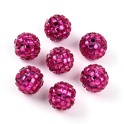 Темно-Розовый Акриловые стразы бусины, круглая с квадратным стразом, блестящие бусины для изготовления украшений своими руками, ручки и поделки из бисера, темно-розовыми, 16~16.5 мм, отверстие : 2.5 мм