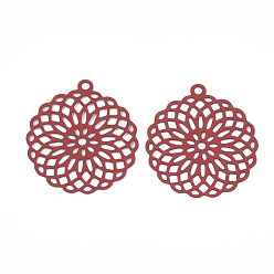 Red 430 Stainless Steel Filigree Pendants, Spray Painted, Etched Metal Embellishments, Flower, Red, 30x27x0.3mm, Hole: 1.8mm