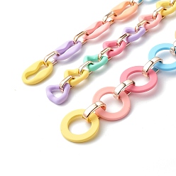 Colorful Handmade Link Chains Set, with Rubberized Style Acrylic Linking Rings & CCB Plastic Linking Rings, Mix-shaped, Colorful, 18.5~34x11.5~34x3~6mm, 39.37 inch(1m)/strand, 3 Strands/set
