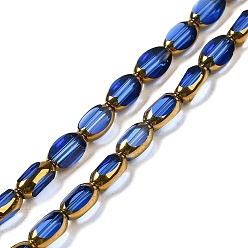 Royal Blue Electroplate Transparent Glass Beads Strands, Faceted Oval, Royal Blue, 7x4.5x3.5mm, Hole: 1mm, about 50pcs/strand, 12.99''(33cm)