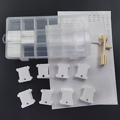 Белый Пластиковые намоточные доски, бобины для ниток, для вышивки крестом, с пластиковым ящиком для хранения, ручная намоточная машина, белые, 4x2.7~3.7x0.1 см