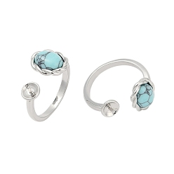 Платина Латунные кольца-манжеты для женщин, с синтетической бирюзовой бусиной, платина, внутренний диаметр: 17 мм