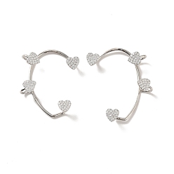 Real Platinum Plated Clear Cubic Zirconia Heart Cuff Earrings, Long-Lasting Plated Brass Climber Wrap Around Earrings for Non Piercing, Cadmium Free & Lead Free, Real Platinum Plated, 50.5x41x2mm