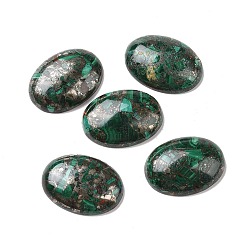 Malachite Natural Malachite Cabochons, with Chalcopyrite, Oval, 30x22x6~6.5mm