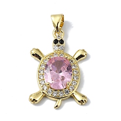 Бледно-Розовый Покрытие стойки настоящее 18k позолоченное латунное микро-паве подвески из кубического циркония, со стеклом, долговечный, без свинца и без кадмия, черепаха, розовый жемчуг, 24x16.5x5.5 мм, отверстие : 3x3.5 мм