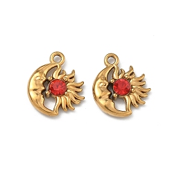 Гиацинт 304 подвески из нержавеющей стали, амулеты луны и солнца, со стразами, ионное покрытие (ip), золотые, гиацинт, 15x13x3.5 мм, отверстие : 1.5 мм