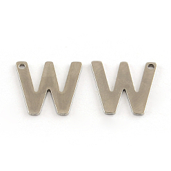 Letter W 201 Stainless Steel Letter Charms, Letter.W, 11x5.5~12x0.5mm, Hole: 1mm