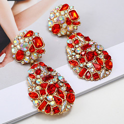 Red Colorful Crystal Ellipse Handmade Pendant Earrings for Women's Fashion Jewelry