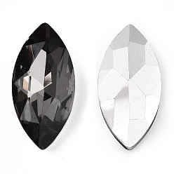 Black Diamond Pointed Back Glass Rhinestone Cabochons, Back Plated, Faceted, Horse Eye, Black Diamond, 26.5x13x7mm