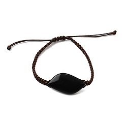 Обсидиан Плетеные браслеты из бисера из натурального обсидиана, регулируемые браслеты из вощеной веревки, внутренний диаметр: 2 дюйм (5.2 см) ~ 3-5/8 дюйм (9.2 см)