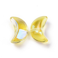 Yellow Transparent Electroplate Glass Beads, AB Color Plated, Moon, Yellow, 14x9x6.5mm, Hole: 1.2mm